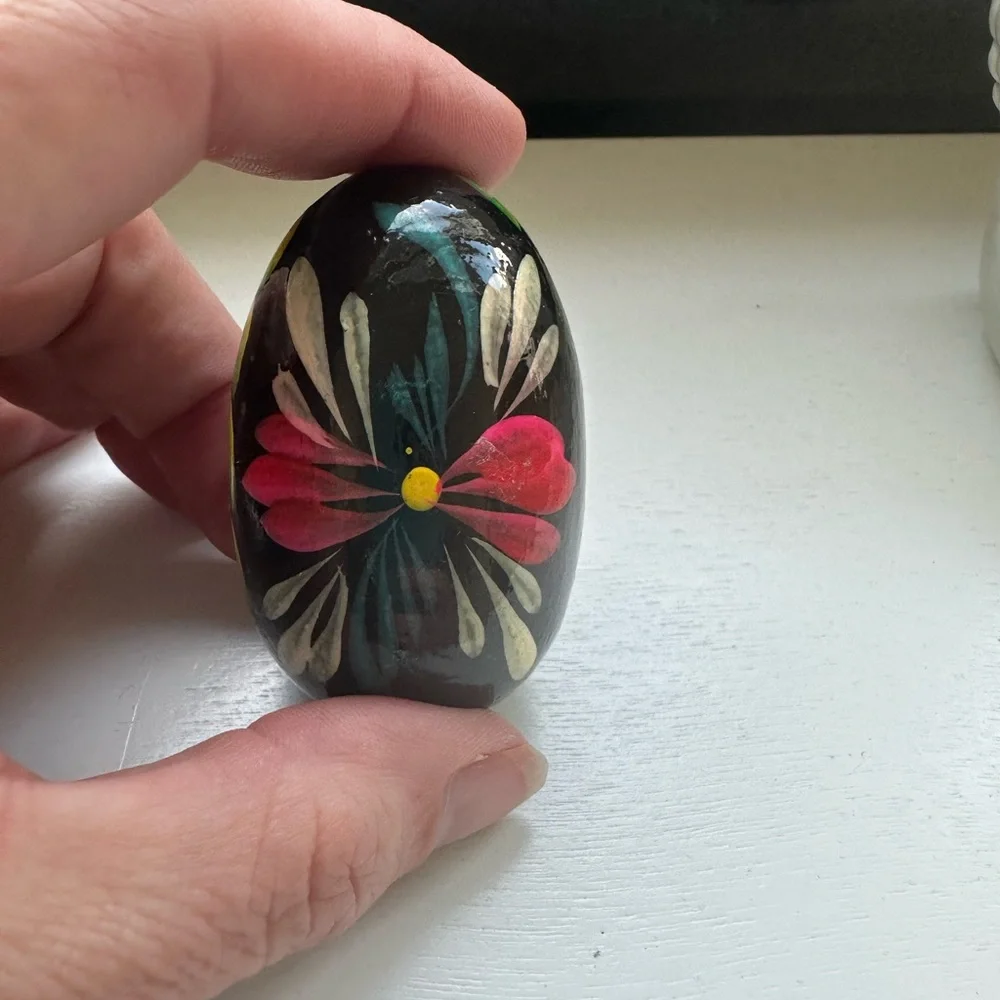 Hand-Painted Ukrainian Pysanky Floral Decorative Wooden Egg